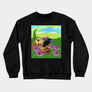 crow loves cheeseburger with flowers Crewneck Sweatshirt